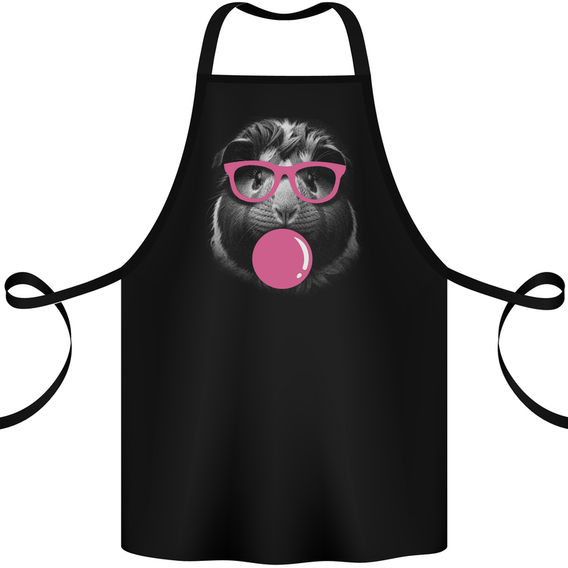 Guinea Pig With Bubble Gum and Glasses Cotton Apron 100% Organic Black