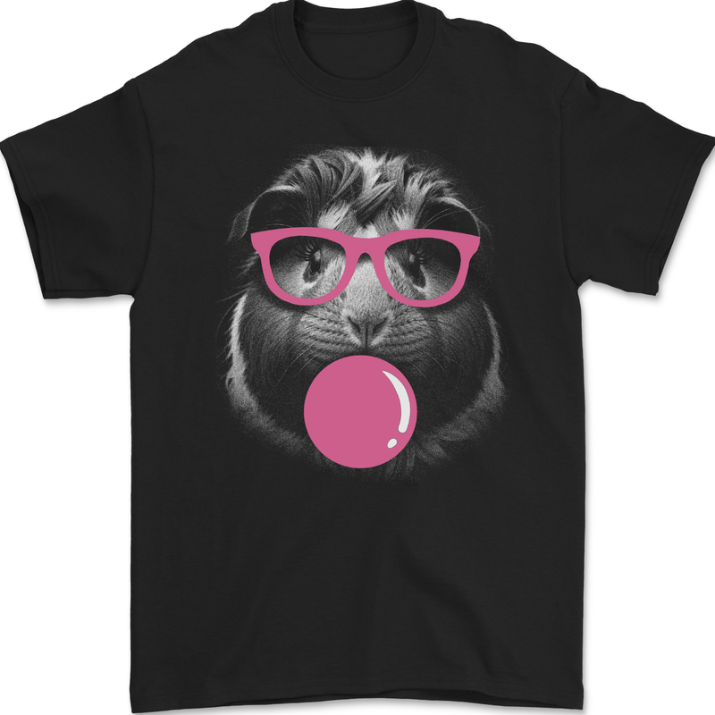Guinea Pig With Bubble Gum and Glasses Mens Gildan Cotton T-Shirt Black