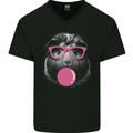 Guinea Pig With Bubble Gum and Glasses Mens V-Neck Cotton T-Shirt Black