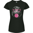 Guinea Pig With Bubble Gum and Glasses Womens Petite Cut T-Shirt Black