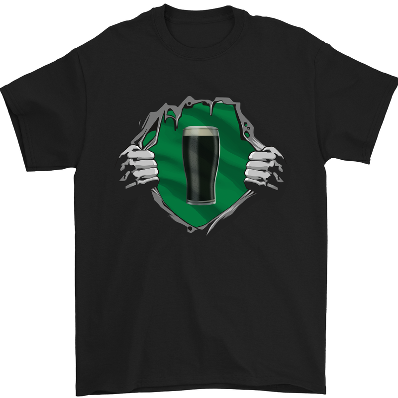 a black t - shirt with a green beer in it