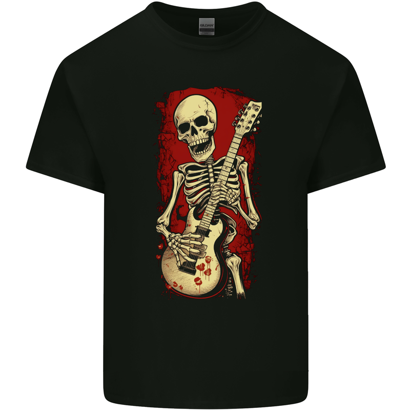 Guitar Playing Skeleton Rock Music Skull Kids T-Shirt Childrens Black