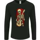 Guitar Playing Skeleton Rock Music Skull Mens Long Sleeve T-Shirt Black