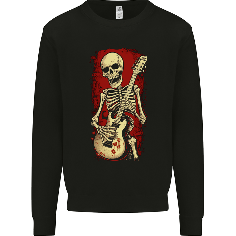 Guitar Playing Skeleton Rock Music Skull Mens Sweatshirt Jumper Black