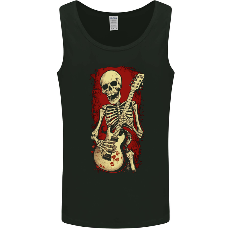 Guitar Playing Skeleton Rock Music Skull Mens Vest Tank Top Black