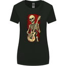 Guitar Playing Skeleton Rock Music Skull Womens Wider Cut T-Shirt Black