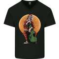 Guitar Santa Claus Chilling Out Christmas Mens V-Neck Cotton T-Shirt Black