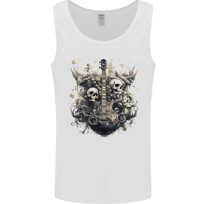 Guitar Skull City Heavy Metal Rock Music Mens Vest Tank Top White