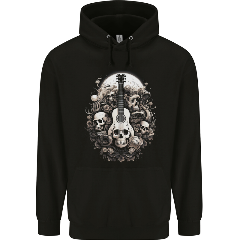 Guitar Skull Heavy Metal Rock Music Band Childrens Kids Hoodie Black