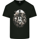 Guitar Skull Heavy Metal Rock Music Band Mens V-Neck Cotton T-Shirt Black