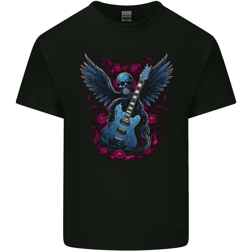 Guitar Skull Heavy Metal Rock Music Band Wings Mens Cotton T-Shirt Tee Top Black