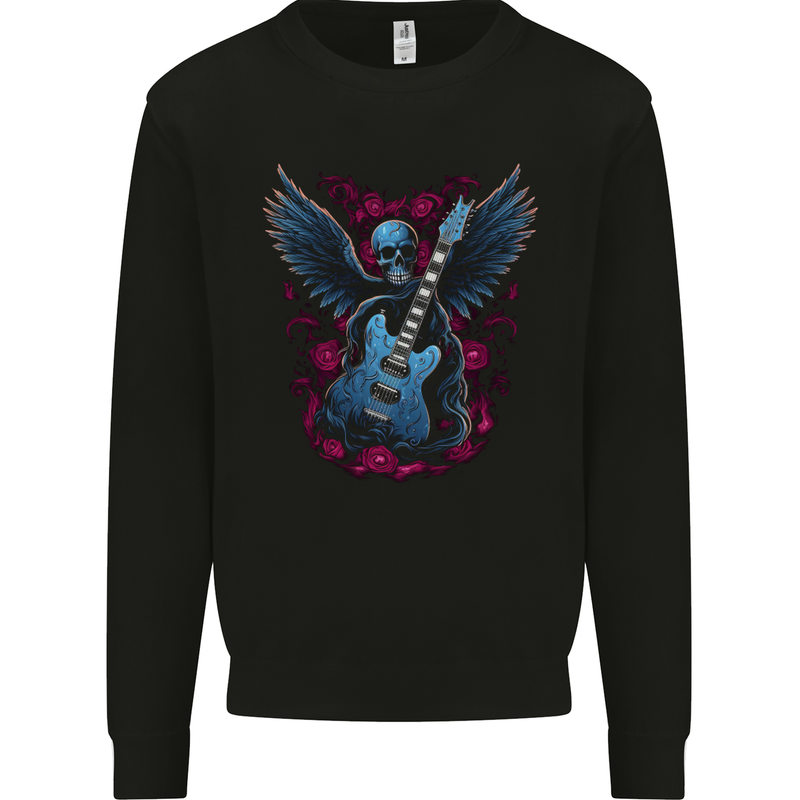 Guitar Skull Heavy Metal Rock Music Band Wings Mens Sweatshirt Jumper Black
