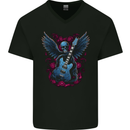 Guitar Skull Heavy Metal Rock Music Band Wings Mens V-Neck Cotton T-Shirt Black