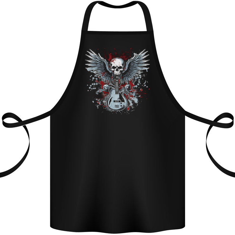 Guitar & Skull Heavy Metal Rock Music Wings Cotton Apron 100% Organic Black