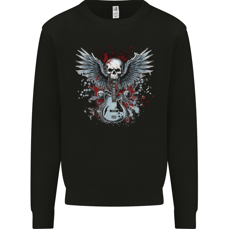 Guitar & Skull Heavy Metal Rock Music Wings Mens Sweatshirt Jumper Black