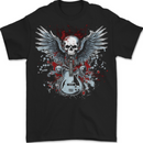 Guitar & Skull Heavy Metal Rock Music Wings Mens T-Shirt 100% Cotton BLACK