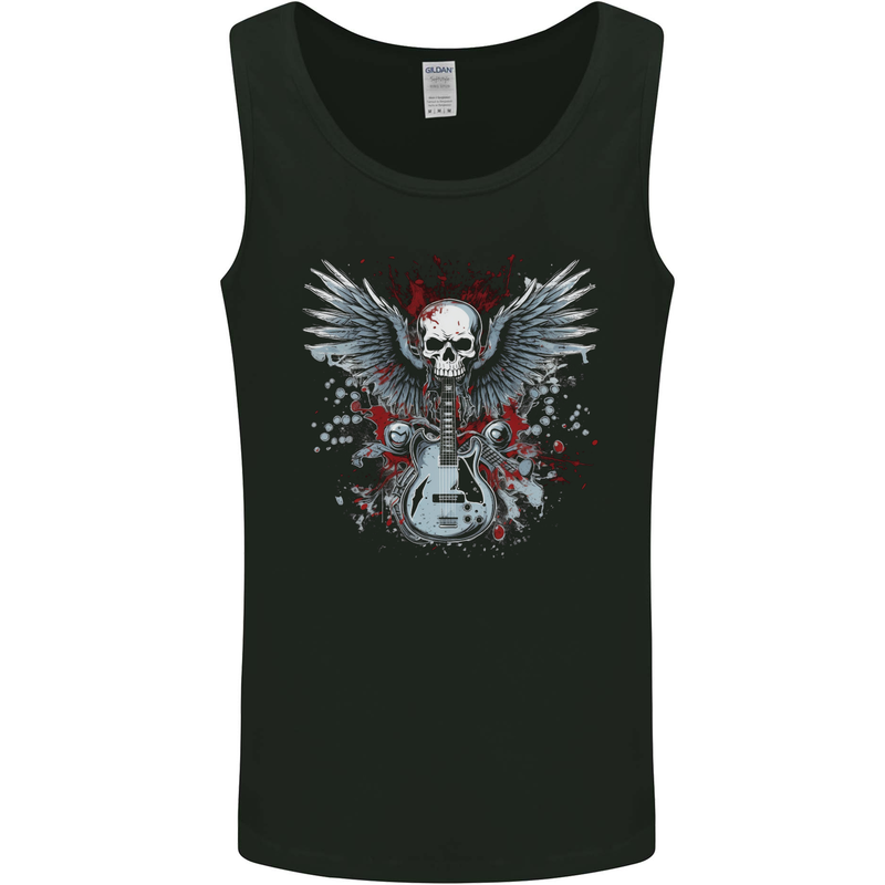 Guitar & Skull Heavy Metal Rock Music Wings Mens Vest Tank Top Black