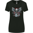 Guitar & Skull Heavy Metal Rock Music Wings Womens Wider Cut T-Shirt Black