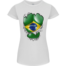 Gym Brazilian Flag Ripped Muscles Brazil Womens Petite Cut T-Shirt White