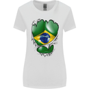 Gym Brazilian Flag Ripped Muscles Brazil Womens Wider Cut T-Shirt White