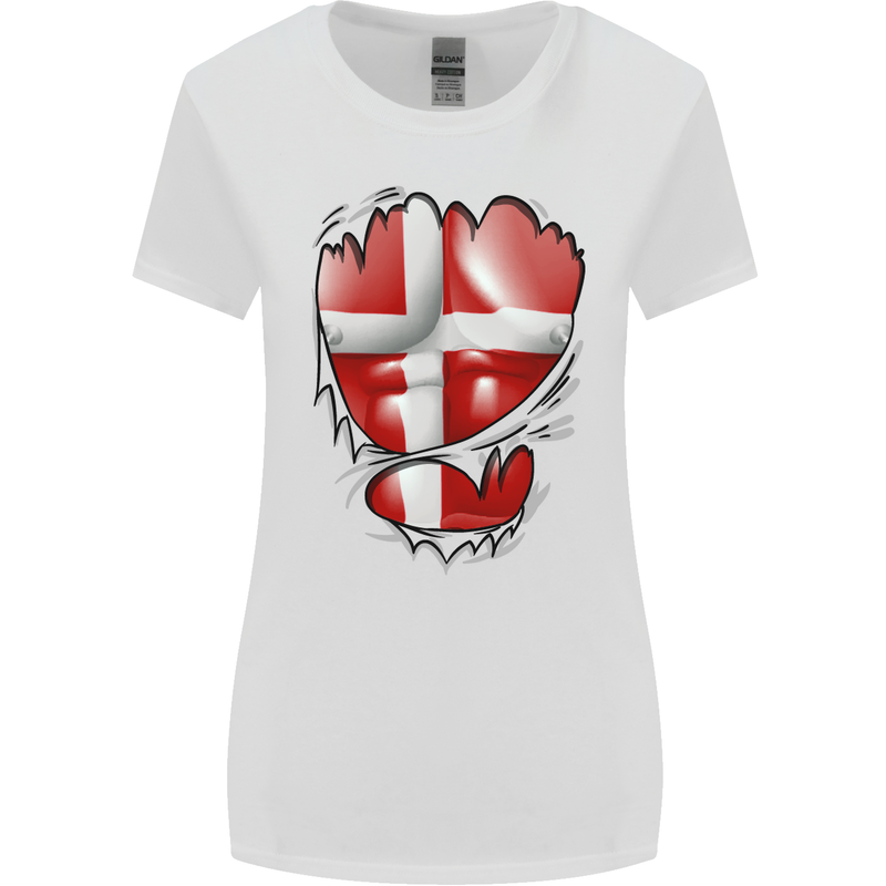 Gym Danish Flag Ripped Muscles Denmark Womens Wider Cut T-Shirt White