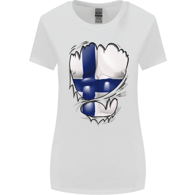 Gym Finnish Flag Ripped Muscles Finland Womens Wider Cut T-Shirt White