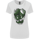 Gym Green Torso Ripped Muscles Effect Womens Wider Cut T-Shirt White