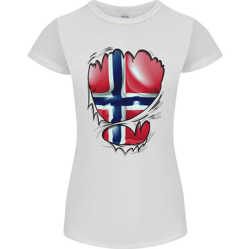 Gym Norwegian Flag Ripped Muscles Norway Womens Petite Cut T-Shirt White