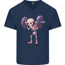 Gym Skeleton Bodybuilding Training Top Mens V-Neck Cotton T-Shirt Navy Blue