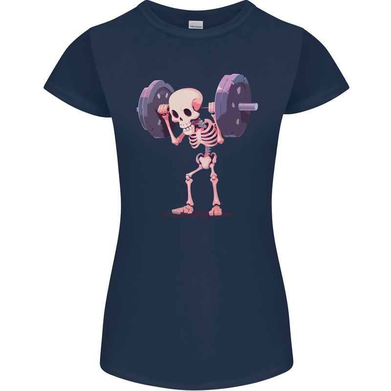 Gym Skeleton Bodybuilding Training Top Womens Petite Cut T-Shirt Navy Blue