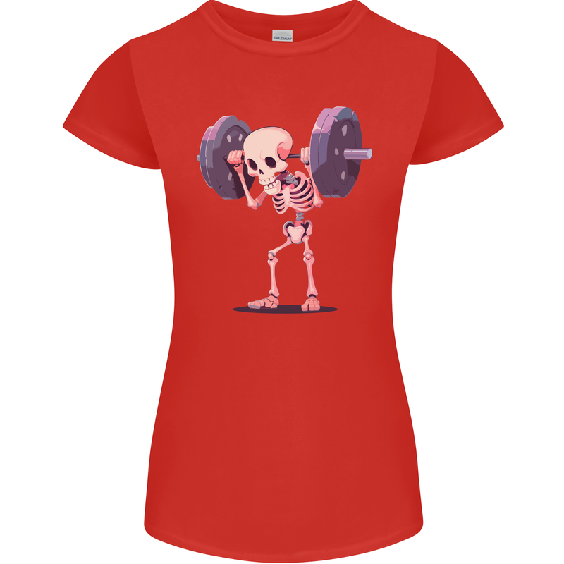 Gym Skeleton Bodybuilding Training Top Womens Petite Cut T-Shirt Red