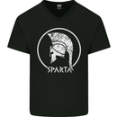 Gym Sparta Helmet Bodybuilding Training Mens V-Neck Cotton T-Shirt Black