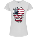 Gym Stars & Stripes American Flag Ripped Womens Petite Cut T-Shirt White