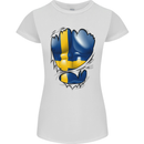 Gym Swedish Flag Ripped Muscles Sweeden Womens Petite Cut T-Shirt White