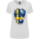 Gym Swedish Flag Ripped Muscles Sweeden Womens Wider Cut T-Shirt White