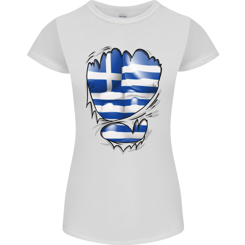 Gym The Greek Flag Ripped Muscles Greece Womens Petite Cut T-Shirt White