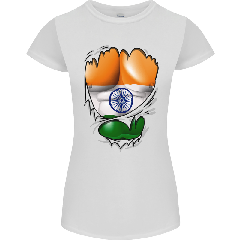 Gym The Indian Flag Ripped Muscles India Womens Petite Cut T-Shirt White