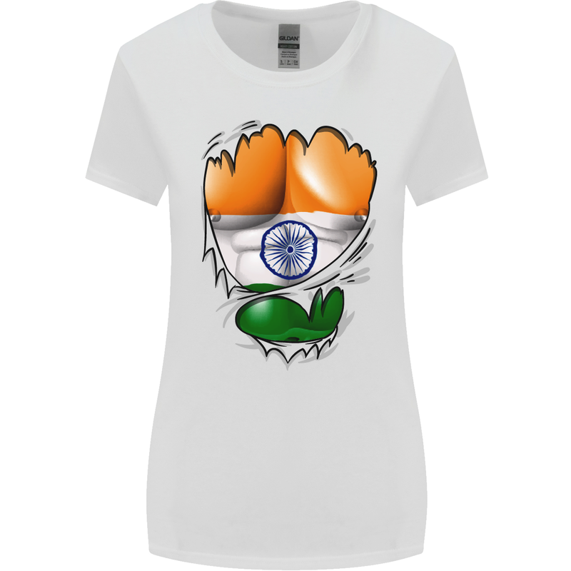 Gym The Indian Flag Ripped Muscles India Womens Wider Cut T-Shirt White
