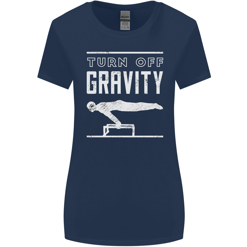 Gymnastics Turn Off Gravity Gymnast Pommel Horse Womens Wider Cut T-Shirt Navy Blue