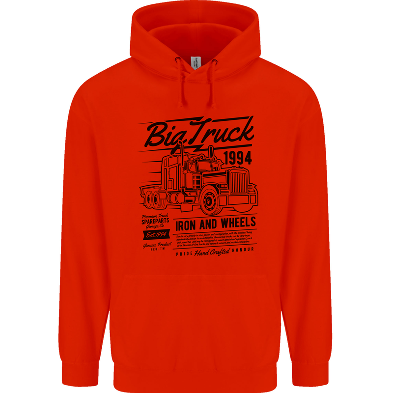 HGV Driver Big Truck Lorry Mens 80% Cotton Hoodie Bright Red