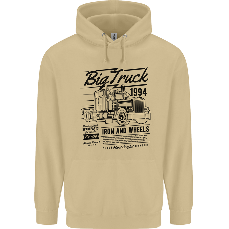 HGV Driver Big Truck Lorry Mens 80% Cotton Hoodie Sand