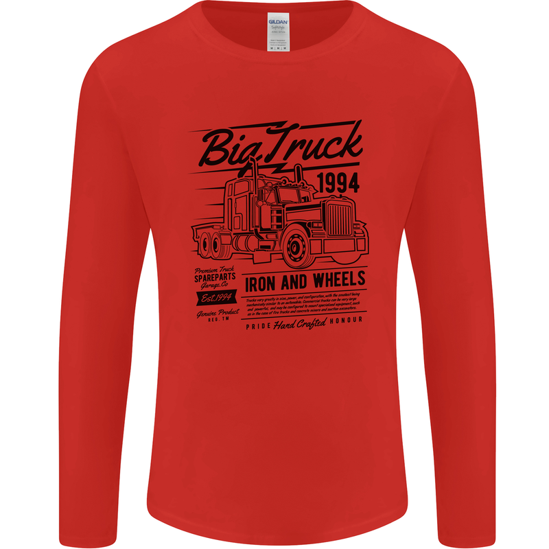 HGV Driver Big Truck Lorry Mens Long Sleeve T-Shirt Red