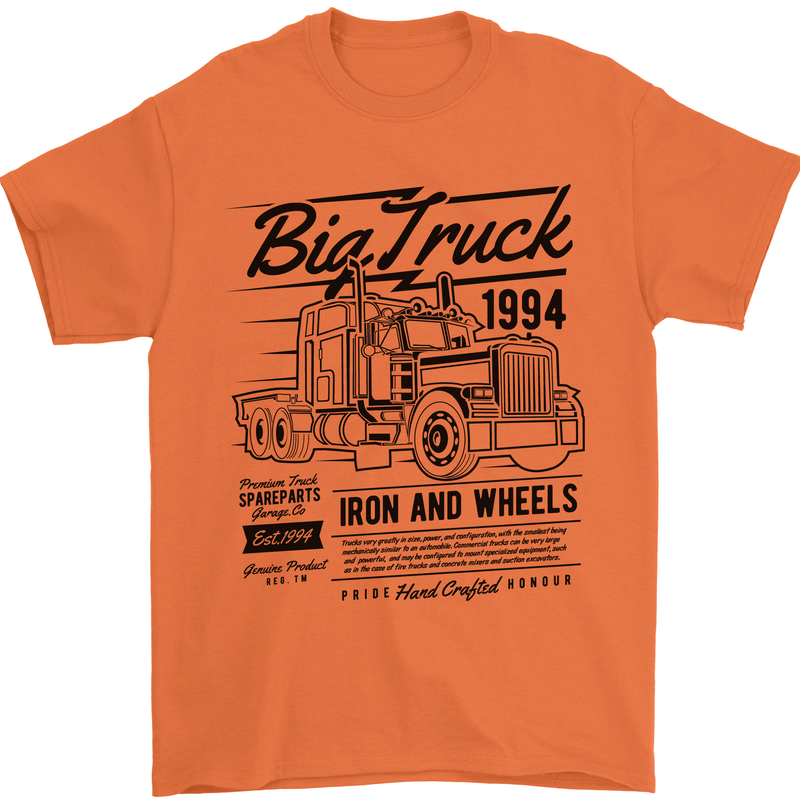 HGV Driver Big Truck Lorry Mens T-Shirt 100% Cotton Orange