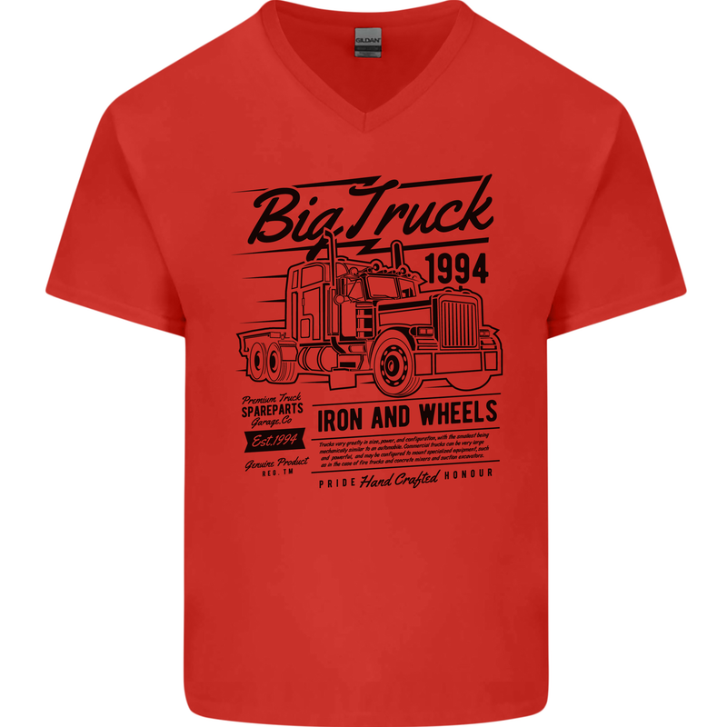 HGV Driver Big Truck Lorry Mens V-Neck Cotton T-Shirt Red