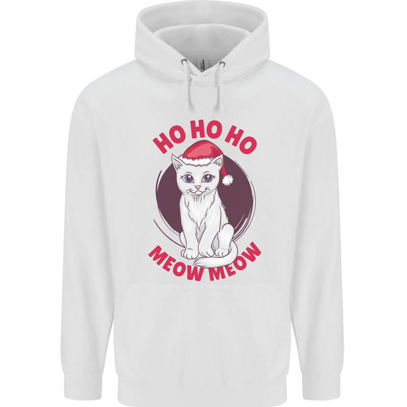HO HO HO Funny Christmas Cat Xmas Meow Childrens Kids Hoodie White