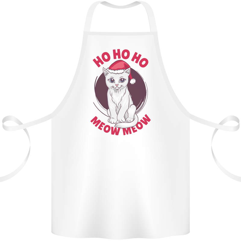 HO HO HO Funny Christmas Cat Xmas Meow Cotton Apron 100% Organic White