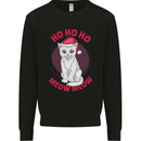 HO HO HO Funny Christmas Cat Xmas Meow Kids Sweatshirt Jumper Black