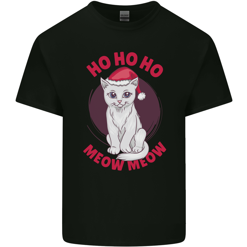 HO HO HO Funny Christmas Cat Xmas Meow Mens Cotton T-Shirt Tee Top Black