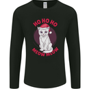HO HO HO Funny Christmas Cat Xmas Meow Mens Long Sleeve T-Shirt Black