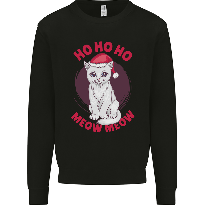 HO HO HO Funny Christmas Cat Xmas Meow Mens Sweatshirt Jumper Black